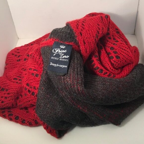 POINT ZERO Betisti Red Grey Cowl Scarf Reversible - Picture 4 of 4